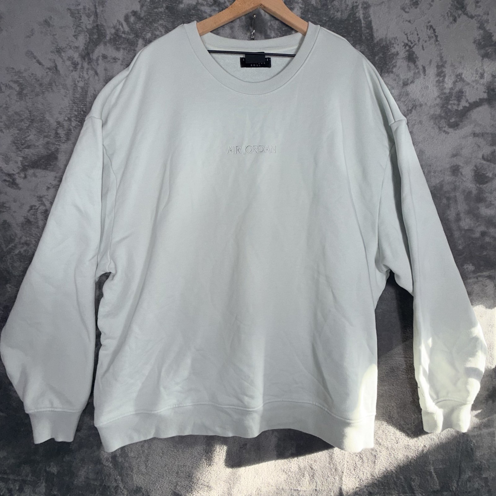 Mens Air Jordan 3xl SilverGreenish Crewneck Sweatshirt Embroidered Oversized